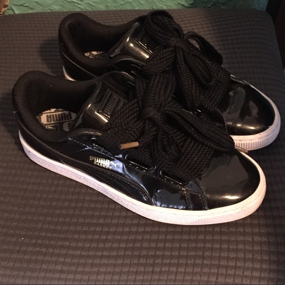 puma basket heart black patent